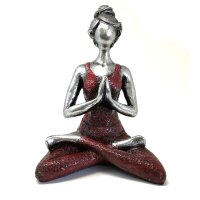 Figur Yoga Frau 24 cm Resin Beton in Silber Bordeaux Deko