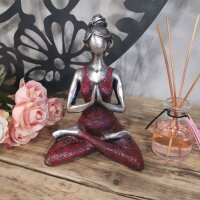 Figur Yoga Frau 24 cm Resin Beton in Silber Bordeaux Deko