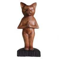 Deko Statue Suarholz massiv Yoga Katze 31 cm Handarbeit