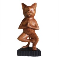 Statue Yoga Katze 31 cm hoch Suarholz massiv Handarbeit Deko