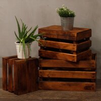 Holzkisten 3er Set Albesia Braun für Obst Schuhe Handarbeit
