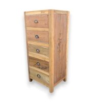 Kommode Teakholz 110 cm hoch B: 48 cm 5 Schubladen Upcycling