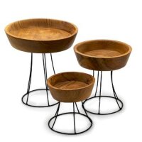 Holzschale 3er Set mit Ständer Teakholz Podest...