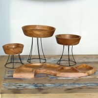 Holzschale 3er Set mit Ständer Teakholz Podest...