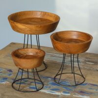 Holzschale 3er Set mit Ständer Teakholz Podest Handarbeit