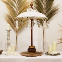 Deko Sonnenschirm Mini 45 cm Natur Leinen Bali Tischdeko