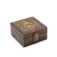 Teekiste Holz 15 x 15 x 8 cm 4 Fächer Handarbeit...