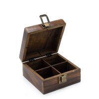 Teekiste Holz 15 x 15 x 8 cm 4 Fächer Handarbeit...