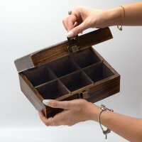 Teebox Mango Holz 23 x 15 x 9,5 cm 6 Fächer Aufbewahrung