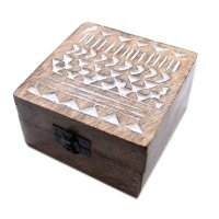 Holzkiste Mango 2er Set 10 x 10 x 6 cm Aztekenmuster Deko