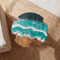 Beistelltisch Baumscheibe Teak Holz Epoxidharz B: 40 cm Unikat