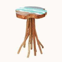 Beistelltisch Baumscheibe Teak Holz Epoxidharz B: 40 cm Unikat