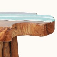 Beistelltisch Baumscheibe Teak Holz Epoxidharz B: 40 cm Unikat