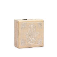 Schachtel Holz Hamsa 10 x 10 x 4 cm klein Deko Handarbeit