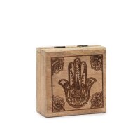 Holzbox Mango Hamsa 10 x 10 x 4 cm Aufbewahrungsbox Deko