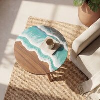 Beistelltisch Teak Baumscheibe Epoxidharz – Ø 60 cm Meer Java