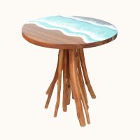 Beistelltisch Teak Baumscheibe Epoxidharz – Ø 60 cm Meer Java