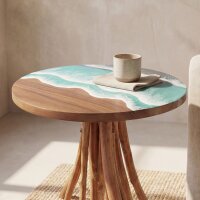 Beistelltisch Teakholz Epoxidharz B: 60 cm Unikat...