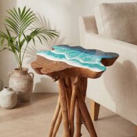 Beistelltisch Teakholz Epoxidharz B: 45 cm Baumscheibe...