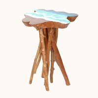 Beistelltisch Teakholz Epoxidharz B: 45 cm Baumscheibe Unikat