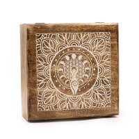 Holzbox Mango 25 x 25 x 10 cm Mondphasen Schmuck Handarbeit