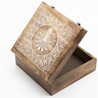 Holzbox Mango 25 x 25 x 10 cm Mondphasen Schmuck Handarbeit