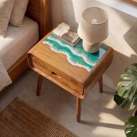 Nachttisch mit Schublade B: 50 cm Unikat Teakholz Epoxidharz