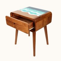 Nachttisch mit Schublade B: 50 cm Unikat Teakholz Epoxidharz