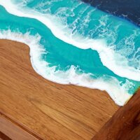 Nachttisch mit Schublade B: 50 cm Unikat Teakholz Epoxidharz