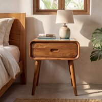 Nachttisch Teak Epoxidharz – 50 cm Schublade Retro Handarbeit Java