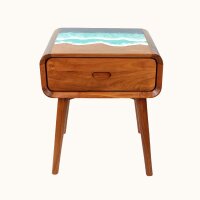 Nachttisch Teak Epoxidharz – 50 cm Schublade Retro Handarbeit Java