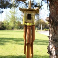 Vogelhaus mit Windspiel Bambus Seegras Deko hängend...