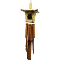 Vogelhaus mit Windspiel Bambus Seegras Deko hängend Garten