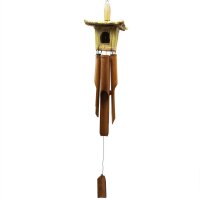 Vogelhaus mit Windspiel Bambus Seegras Deko hängend Garten
