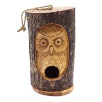 Vogelhäuschen hängend Holz Eule H: 31 cm Garten...