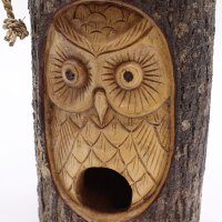 Vogelhäuschen hängend Holz Eule H: 31 cm Garten Handarbeit