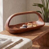 Dekoschale Teakholz mit Griff 43 cm lang massiv Handarbeit