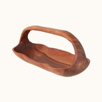 Dekoschale Teakholz mit Griff 43 cm lang massiv Handarbeit