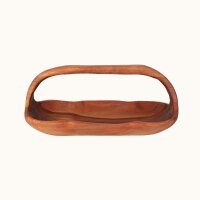 Dekoschale Teakholz mit Griff 43 cm lang massiv Handarbeit