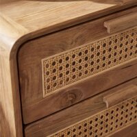 Nachttisch mit Schubladen Teakholz Rattan Retro Design