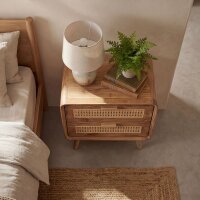Nachttisch mit Schubladen Teakholz Rattan Retro Design