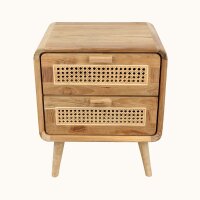 Nachttisch mit Schubladen Teakholz Rattan Retro Design