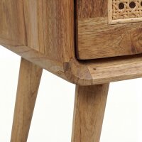 Nachttisch mit Schubladen Teakholz Rattan Retro Design