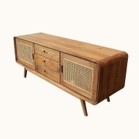 Sideboard Teak Rattan 150 cm – 3 Schubladen Retro Handarbeit Indonesien