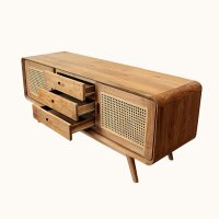 Sideboard Teak Rattan 150 cm – 3 Schubladen Retro Handarbeit Indonesien