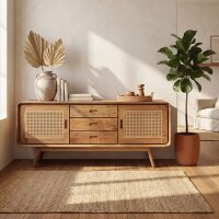 Sideboard Teakholz Rattan 150 cm lang Handarbeit