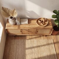 Sideboard Teakholz Rattan 150 cm lang Handarbeit