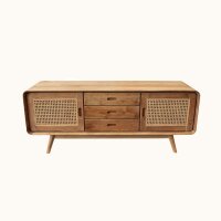 Sideboard Teakholz Rattan 150 cm lang Handarbeit