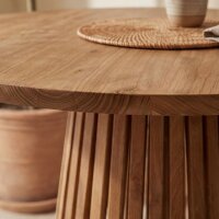 Esstisch Teakholz rund Ø 80 cm massiv Handarbeit Japandi