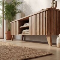 TV Lowboard Teak Lamellen 140 cm – 2 Türen...